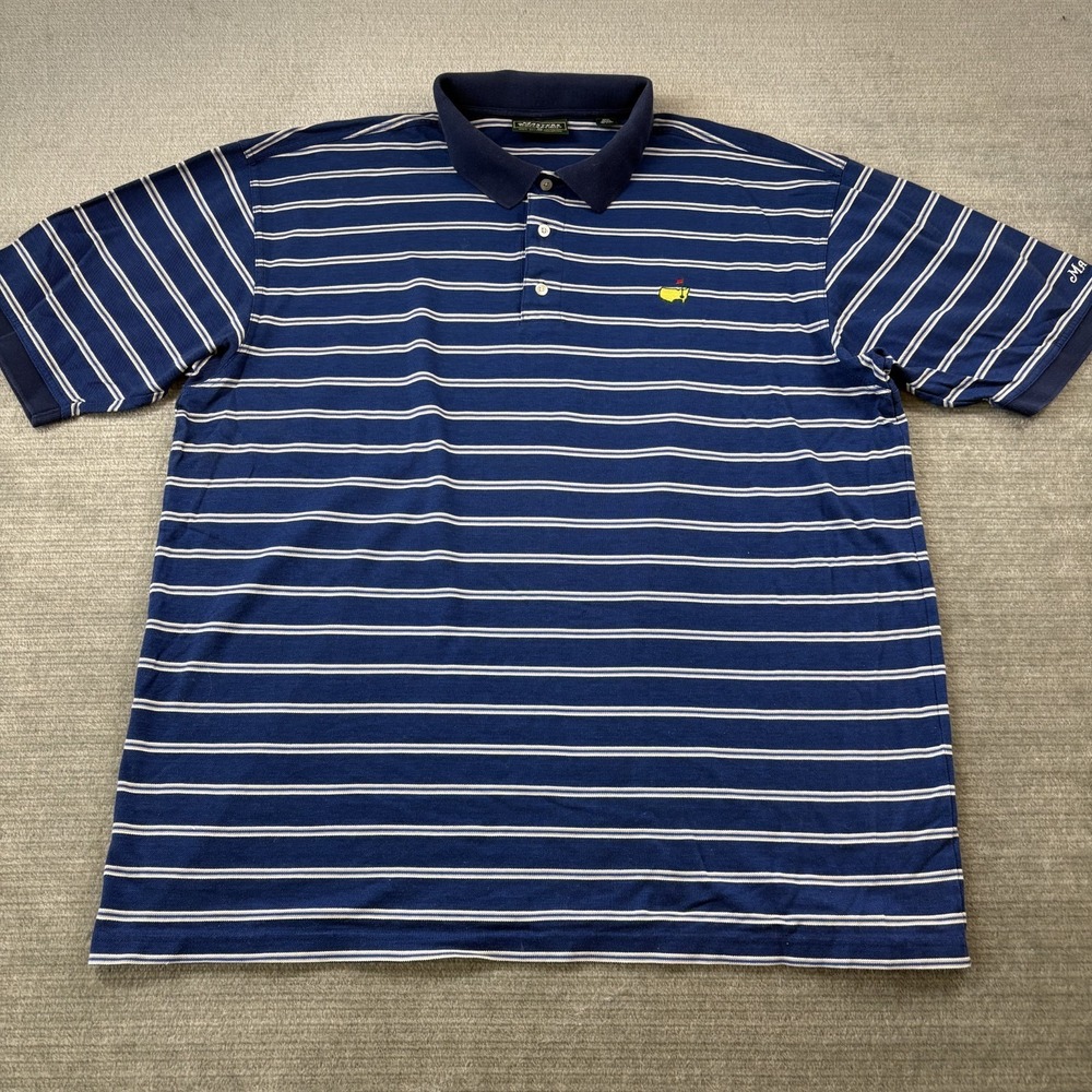 Masters Collection Polo Golf Shirt Blue Striped XL 100% Mercerized Cotton FS